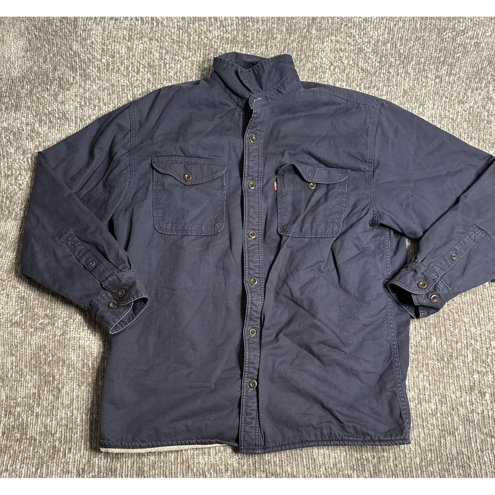 Levi Strauss Sherpa Lined Button Shirt Jacket Mens L Long Sleeve Navy